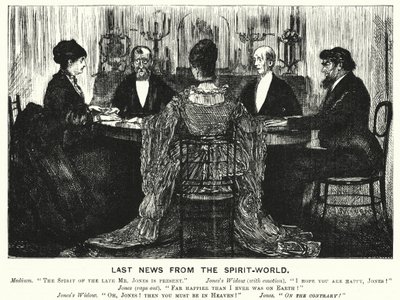 Punch cartoon: Last News from the Spirit World (gravyr) av George (after) Du Maurier