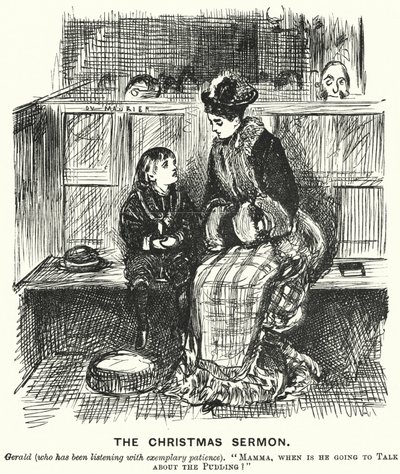 Punch tecknad: The Christmas Sermon (gravyr) av George (after) Du Maurier