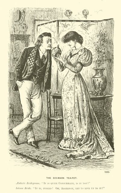 Den sex-markerade tekanna (gravyr) av George (after) Du Maurier