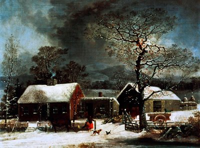 Vinterscen i New Haven, ca 1858 (lito i färg) av George (after) Durrie