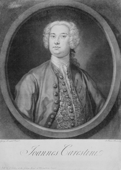 Porträtt av Joannes Carestini (ca 1705-60), italiensk castrato, graverad av John Faber (1684-1756) av George (after) Knapton