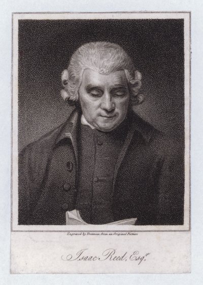 Isaac Reed, engelsk litterär redaktör och boksamlare (gravyr) av George (after) Romney