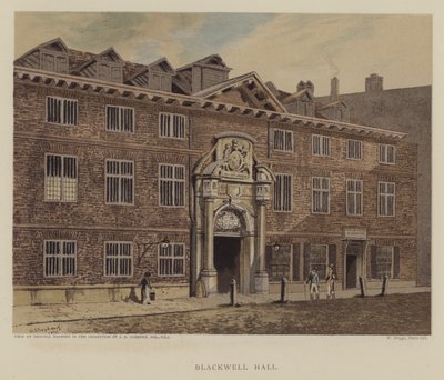 Blackwell Hall, City of London (färg litho) av George (after) Shepherd