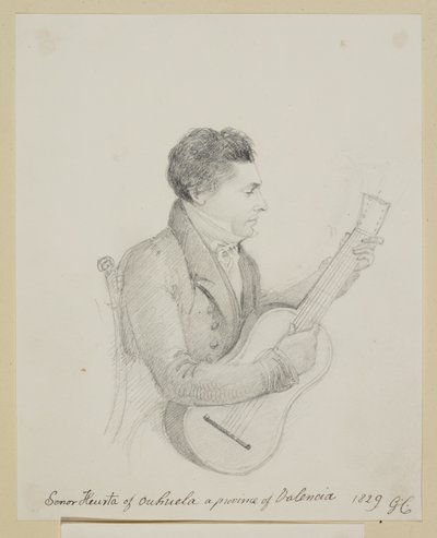 Señor Huerta från Orihuela, Valencia, spelar gitarr av George (attr. to) Cumberland