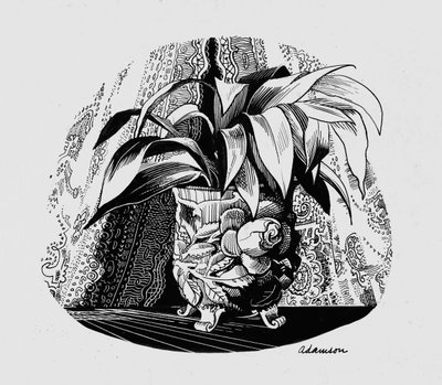 Aspidistra in a Bowl, 1950-tal (indisk bläck på scraperboard) av George Adamson