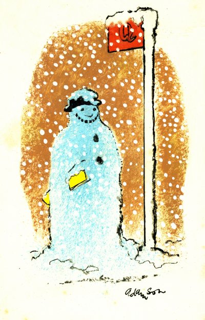 Waiting for the Bus, 1973 (indisk bläck på transparens över gouache på kort) av George Adamson