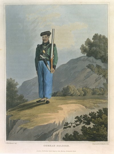 Gorkah Soldier, från Journal of a Route Across India and Through Egypt, graverad av R. Havell och Son, pub. av John Murray, 1819 av George Augustus Fitzclarence