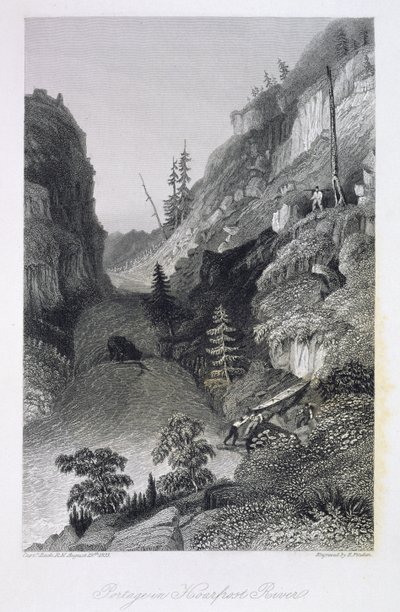 Portage i Rimfrostfloden, 19 augusti 1833, från "Berättelsen om den arktiska landexpeditionen till mynningen av den stora fiskfloden och längs kusterna av Ishavet under åren 1833-35", av Cap av George Back