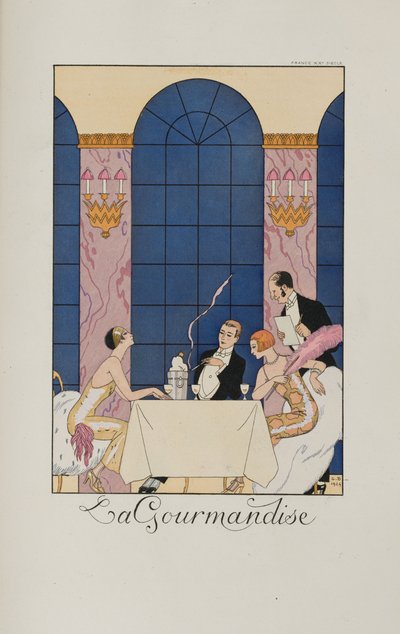 krusiduller och krusiduller: La Gourmandise, 1924. av George Barbier