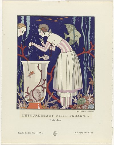 Gazette du Bon Ton, 1914 - nr 5, pl. 44: Den fantastiska lilla fisken (...) / Sommarklänning (titel på objektet) av George Barbier