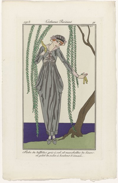 Journal des Dames et des Modes, Costumes Parisiens, 1913, nr 91: Klänning i taft (...) av George Barbier