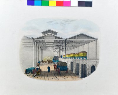 Vy över godsmottagningsdepån, ca 1830 (litografi på papper) av George Barnard