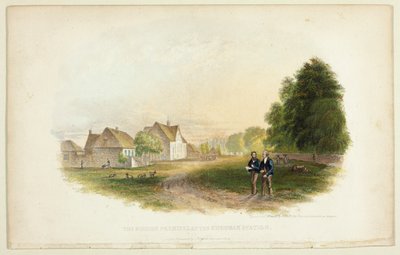 Missionsbyggnaderna vid Kurumanstationen av George Baxter