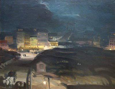 Närmar sig bron på natten av George Bellows