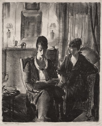 Elsie läser för Emma, första stenen av George Bellows