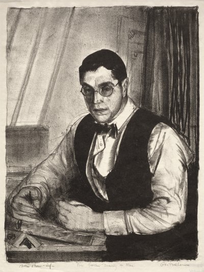 Gene Speicher tecknar på en sten av George Bellows