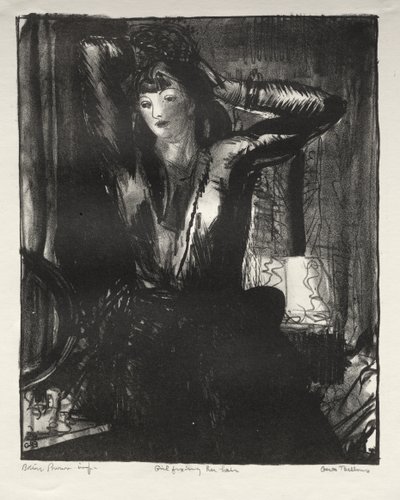 Flicka som ordnar sitt hår av George Bellows