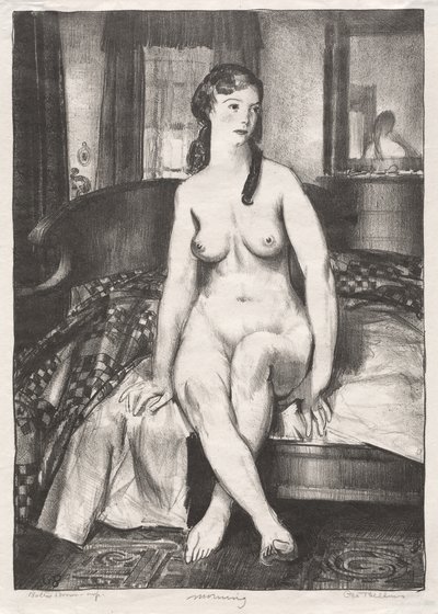 Morgon, naken på säng, andra stenen av George Bellows
