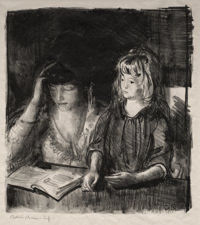 Fru Bellows läser för sin dotter Anne av George Bellows