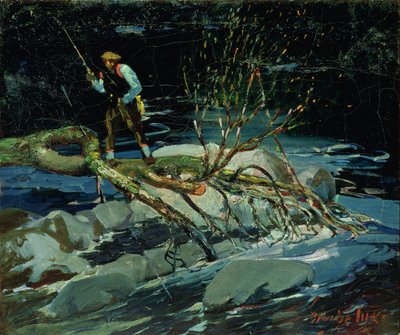 Öringfiske (olja på duk) av George Benjamin Luks