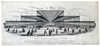 Vy över interiören i byggnaden i Hyde Park för utställningen 1851. Såsom slutligen godkänts av Her Majesty