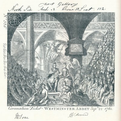 Graverad biljett till George III:s kröningsceremonin i Westminster Abbey 1761 1906 av George Bickham
