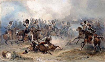 Kapten Norman Ramsay, Royal Horse Artillery, galopperar sina trupper genom den franska armén i säkerhet vid slaget vid Fuentes de Onoro, 1811 av George Bryant Campion