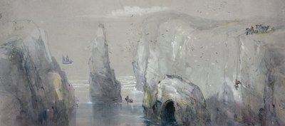 Vy över Flamborough Head, som visar en grupp män som samlar måsars ägg av George Bryant Campion