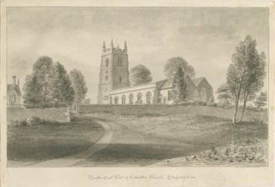 Ellastone Church: sepiateckning, 1841 av George Buckler