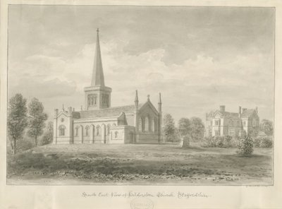 Hilderstone Church: sepiateckning, 1841 av George Buckler