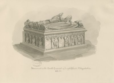 Leigh Church - Monument of Sir John Aston: sepiateckning, 1841 av George Buckler