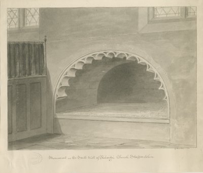 Penkridge Church - Monument i South Wall: sepiateckning, 1841 av George Buckler