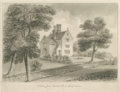 Sandon - Old Hall Farm: sepiatvättteckning av George Buckler