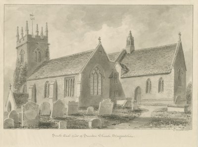 Sandon Church: sepiateckning, 1841 av George Buckler