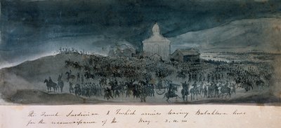 De franska, sardiska och turkiska arméerna lämnade Balaklavas linjer för en spaning, 1854 ca. av George Cadogan