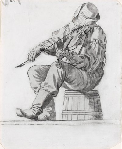 Fiddler (studie till The Jolly Flatboatmen) (recto) av George Caleb Bingham
