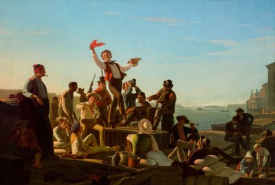 Jolly Flatboatmen i hamn av George Caleb Bingham