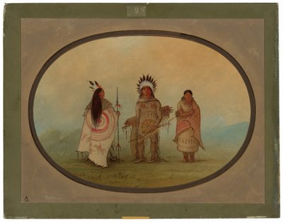 En kråkhövding, en krigare och hans hustru av George Catlin