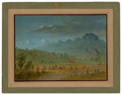 A Crow Village och Salmon River Mountains av George Catlin