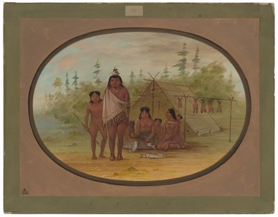 En platthuvud med sin familj av George Catlin
