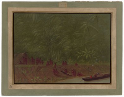 A Mura Encampment - Båtskiss av George Catlin