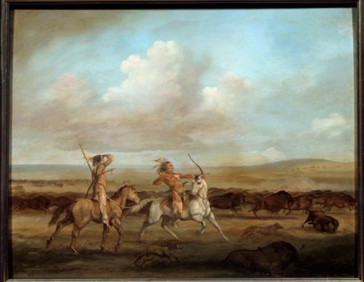 American Indians on Horseback Hunting the Bison Painting av George Catlin (1794-1872) av George Catlin