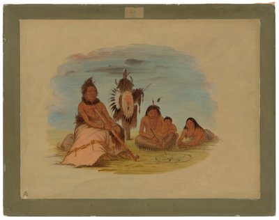 En åldrad Minatarree-hövding och hans familj av George Catlin