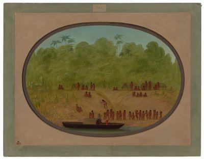 An Omagua Village - Båtskiss av George Catlin
