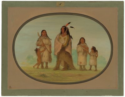 Assinneboine Warrior och hans familj av George Catlin