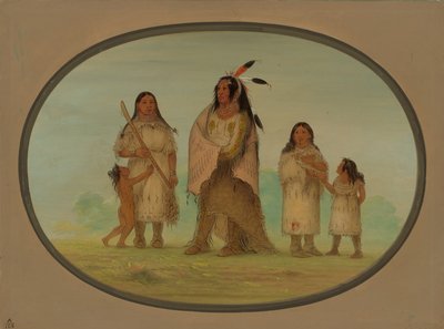 Assinneboine Warrior och hans familj, 18611869. av George Catlin