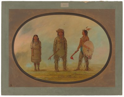 Athapasca-hövding, hans fru och en krigare av George Catlin