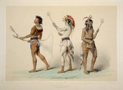 Ball Players, från Catlins North American Indian Portfolio. Jaktscener och nöjen i Rocky Mountains and Prairies of America, pub. 1845 av George Catlin