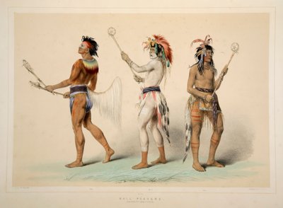 Bollspelare, pub. 1845 färglitografi. av George Catlin