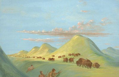 Batiste, Bogard och jag närmar mig Buffalo på Missouri, 1837-1839. av George Catlin